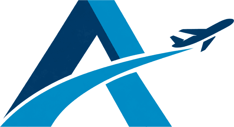 AeroBridge’s blue A and aircraft symbol